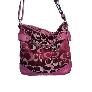 Coach Chain Duffle Op Art Signature Crossbody Shoulder Bag Bordeaux Pink